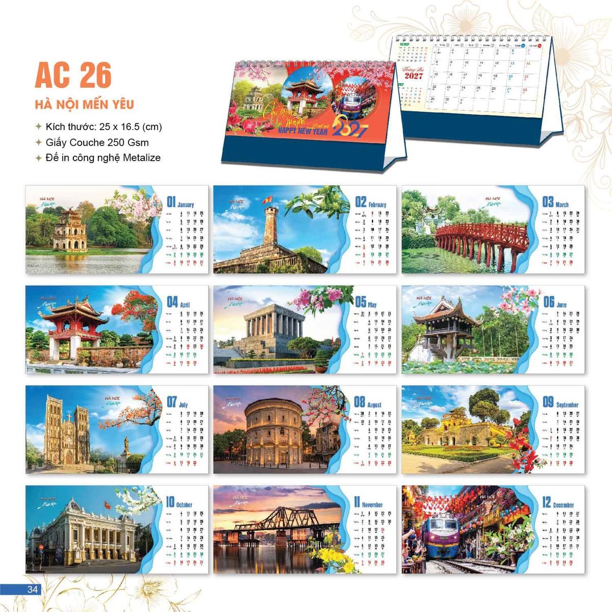Lịch Bloc 2027 AC Mẫu AC26 - Hà Nội Mến Yêu (25 x 16 cm) Bộ Quà Tặng Doanh Nghiệp Thủy Tinh & Lịch Lịch Bloc 2027 AC Mẫu AC26 - Hà Nội Mến Yêu (25 x 16 cm) Bộ Quà Tặng Doanh Nghiệp Thủy Tinh & Lịch in logo doanh nghiệp quà tặng Tết tại Quà Tặng Thủy Tinh VN