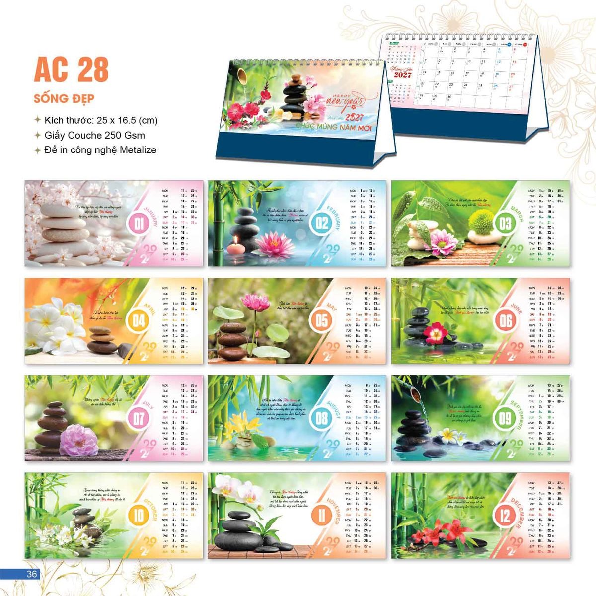 Lịch Bloc 2027 AC Mẫu AC28 - Sống Đẹp (25 x 16 cm) Bộ Quà Tặng Doanh Nghiệp Thủy Tinh & Lịch Lịch Bloc 2027 AC Mẫu AC28 - Sống Đẹp (25 x 16 cm) Bộ Quà Tặng Doanh Nghiệp Thủy Tinh & Lịch in logo doanh nghiệp quà tặng Tết tại Quà Tặng Thủy Tinh VN
