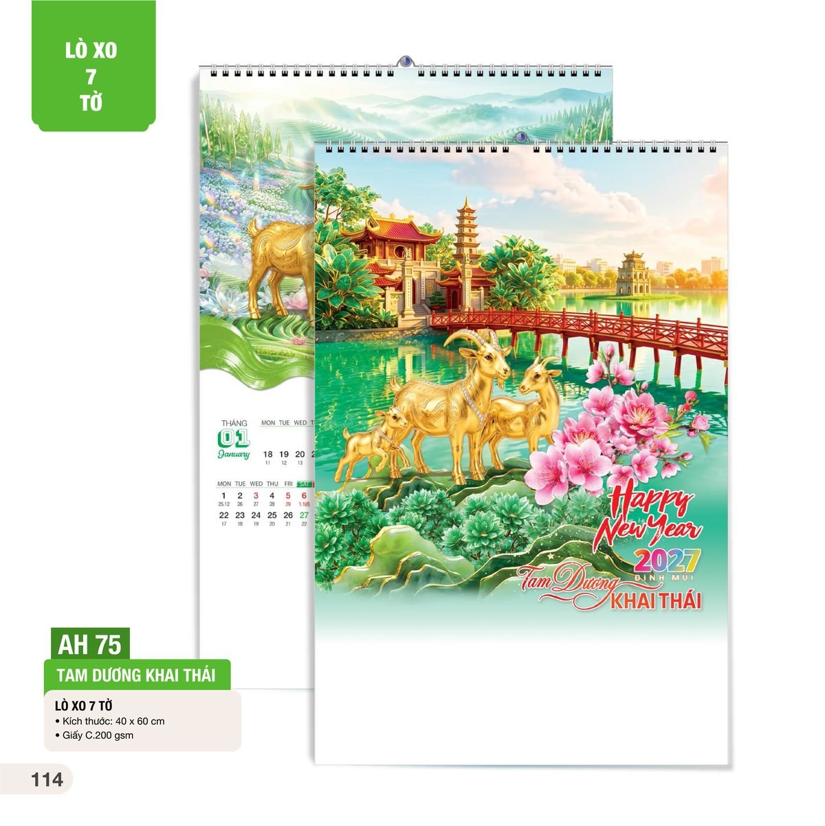 Lịch Treo Tường Lò Xo 7 Tờ 2027 AH Mẫu AH75 (40 x 60cm) Bộ Quà Tặng Doanh Nghiệp Thủy Tinh & Lịch Lịch Treo Tường Lò Xo 7 Tờ 2027 AH Mẫu AH75 (40 x 60cm) Bộ Quà Tặng Doanh Nghiệp Thủy Tinh & Lịch in logo doanh nghiệp quà tặng Tết tại Quà Tặng Thủy Tinh VN