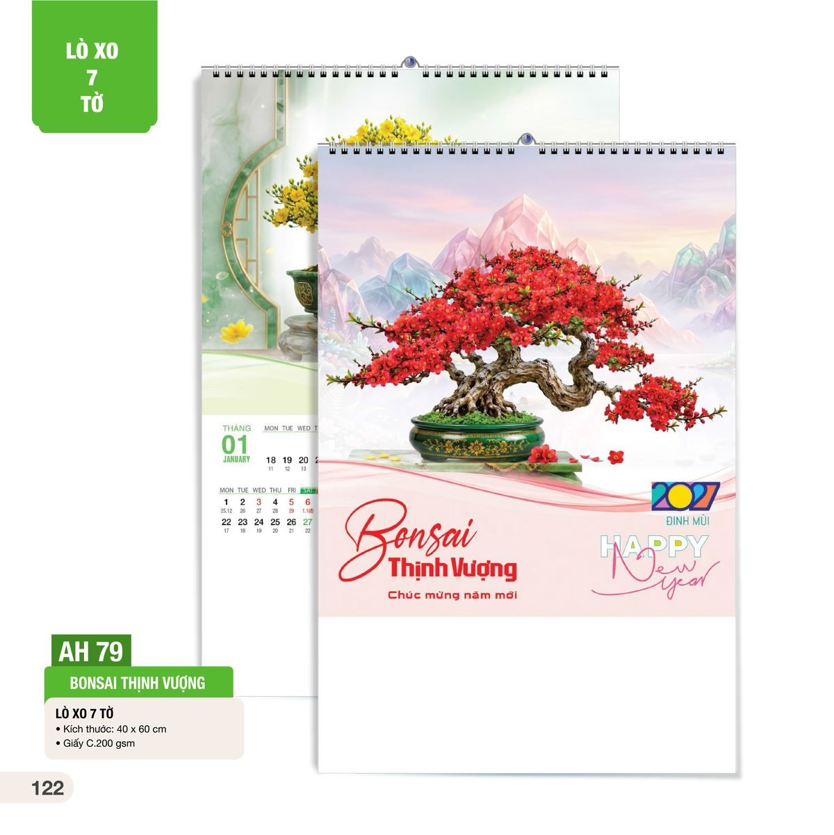 Lịch Treo Tường Lò Xo 7 Tờ 2027 AH Mẫu AH79 (40 x 60cm) Bộ Quà Tặng Doanh Nghiệp Thủy Tinh & Lịch Lịch Treo Tường Lò Xo 7 Tờ 2027 AH Mẫu AH79 (40 x 60cm) Bộ Quà Tặng Doanh Nghiệp Thủy Tinh & Lịch in logo doanh nghiệp quà tặng Tết tại Quà Tặng Thủy Tinh VN