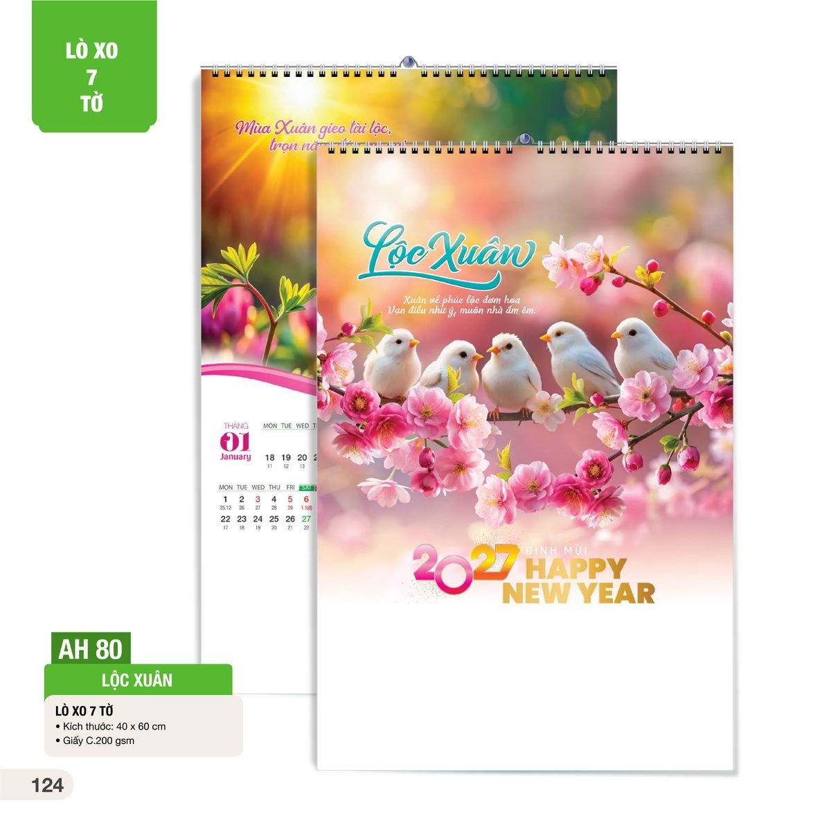 Lịch Treo Tường Lò Xo 7 Tờ 2027 AH Mẫu AH80 (40 x 60cm) Bộ Quà Tặng Doanh Nghiệp Thủy Tinh & Lịch Lịch Treo Tường Lò Xo 7 Tờ 2027 AH Mẫu AH80 (40 x 60cm) Bộ Quà Tặng Doanh Nghiệp Thủy Tinh & Lịch in logo doanh nghiệp quà tặng Tết tại Quà Tặng Thủy Tinh VN