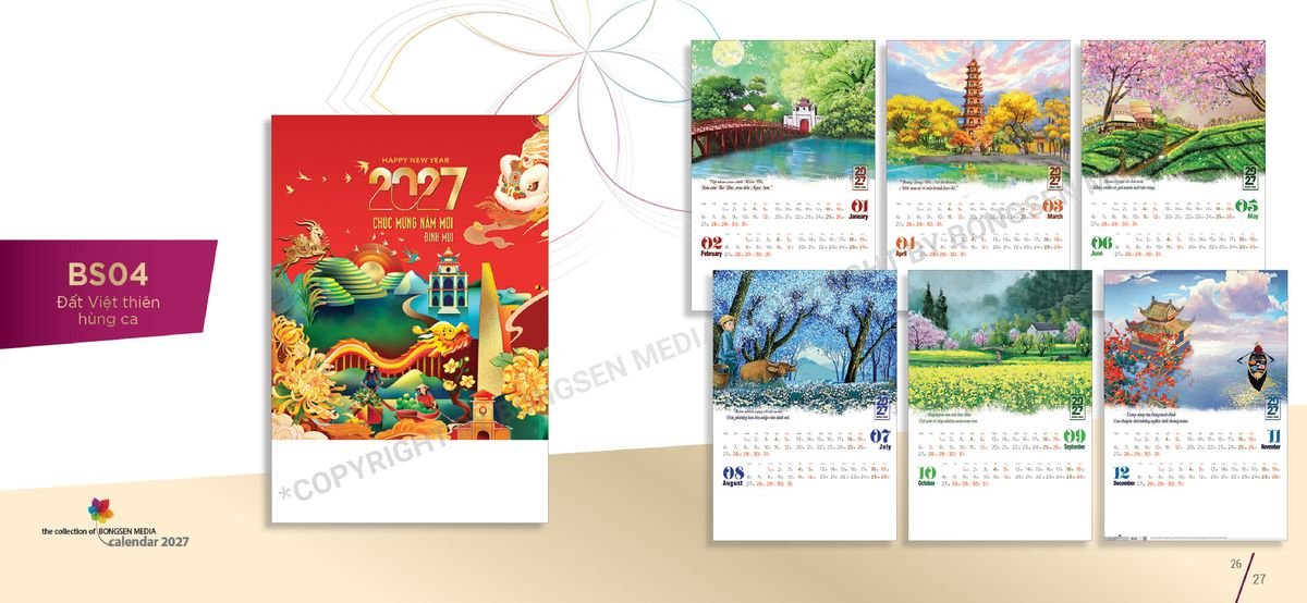 Lịch Bloc Siêu Cực Đại 2027 BS14 Bộ Quà Tặng Doanh Nghiệp Thủy Tinh & Lịch