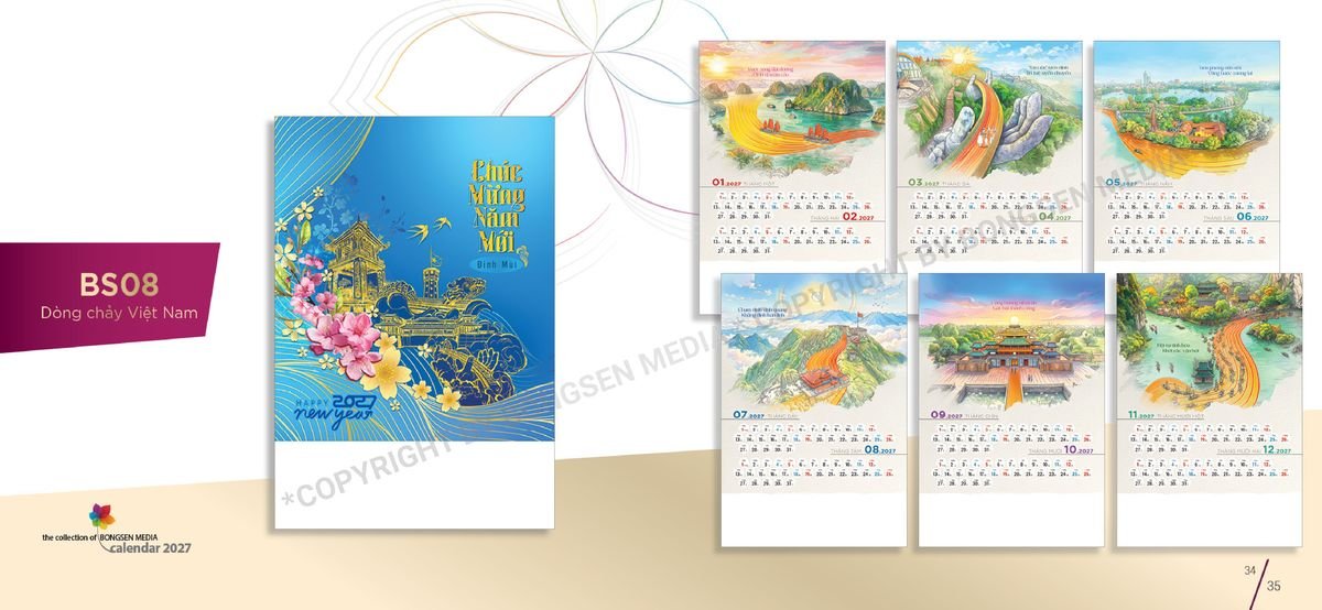 Lịch 7 Tờ Lò Xo 2027 BS18 Bộ Quà Tặng Doanh Nghiệp Thủy Tinh & Lịch