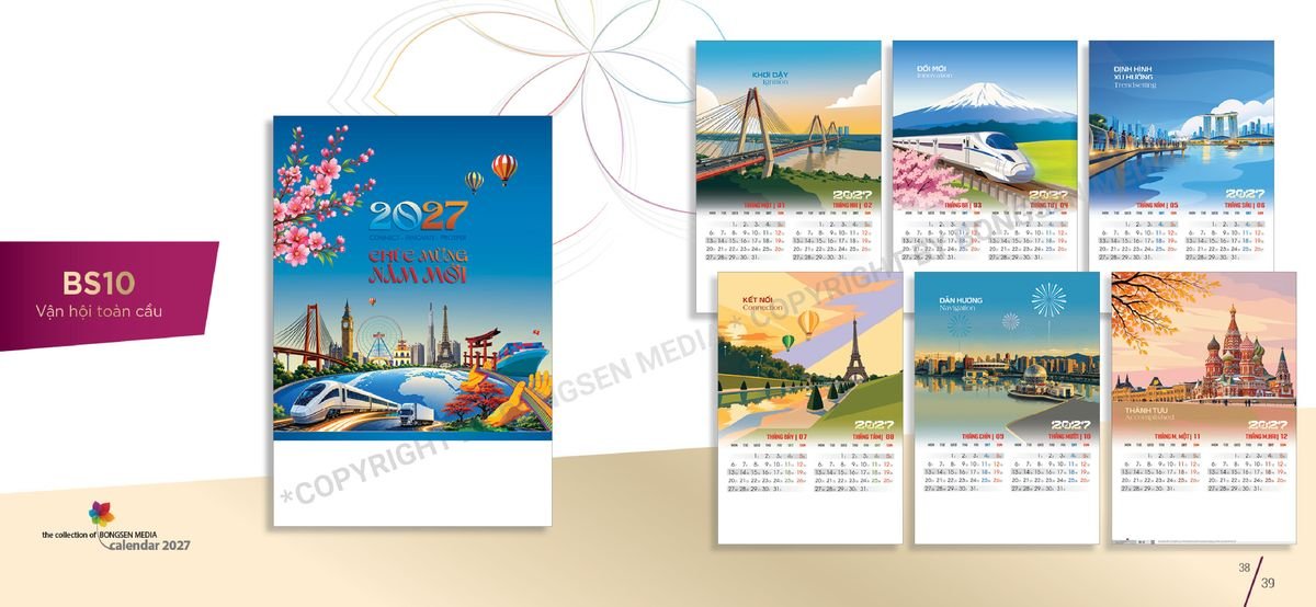 Lịch 7 Tờ Lò Xo 2027 BS20 Bộ Quà Tặng Doanh Nghiệp Thủy Tinh & Lịch