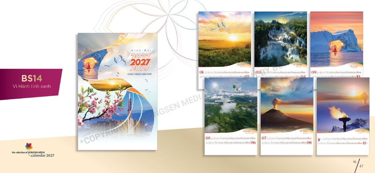 Lịch 7 Tờ Lò Xo 2027 BS24 Bộ Quà Tặng Doanh Nghiệp Thủy Tinh & Lịch