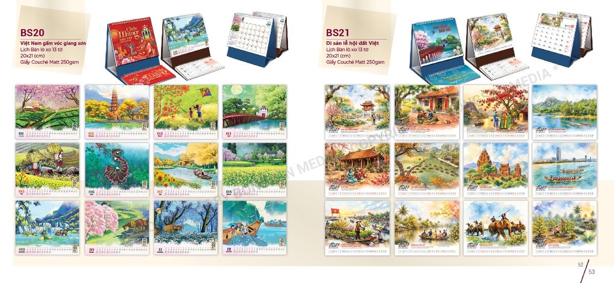 Lịch Để Bàn Nghệ Thuật 2027 BS27 Bộ Quà Tặng Doanh Nghiệp Thủy Tinh & Lịch