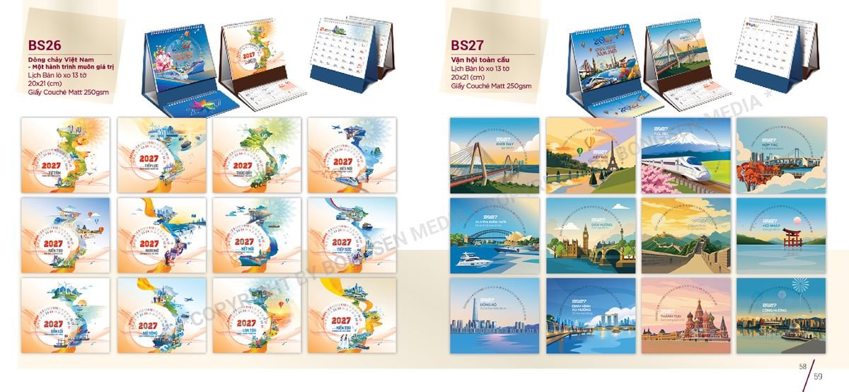 Lịch Để Bàn Nghệ Thuật 2027 BS30 Bộ Quà Tặng Doanh Nghiệp Thủy Tinh & Lịch