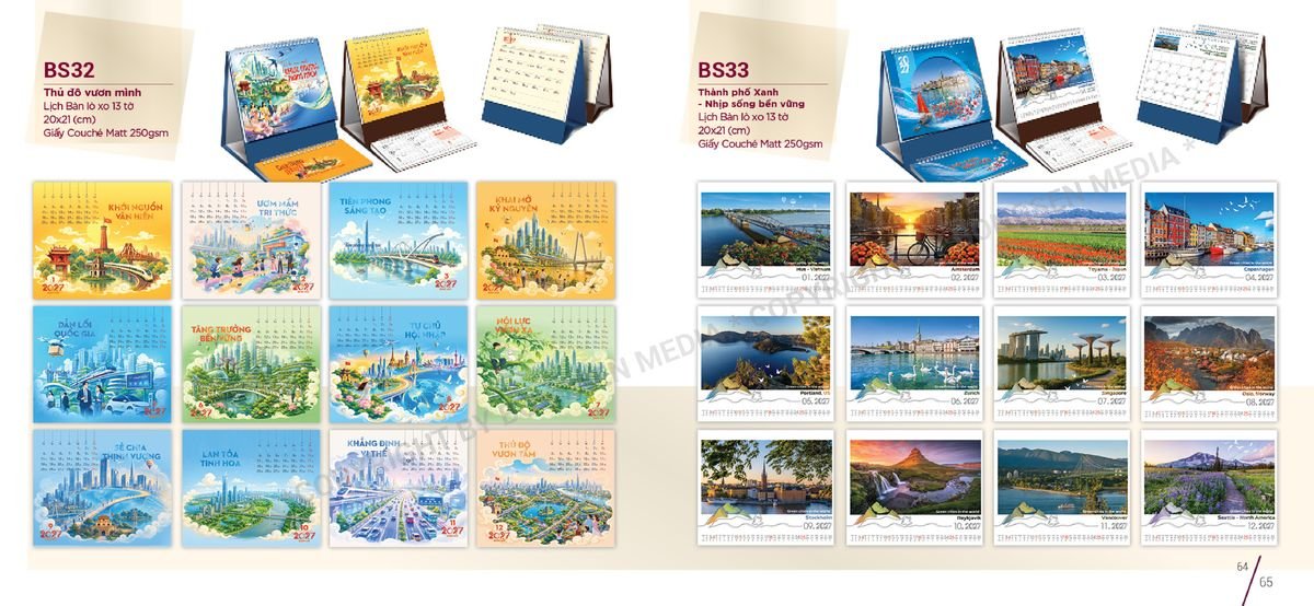 Lịch Để Bàn Nghệ Thuật 2027 BS33 Bộ Quà Tặng Doanh Nghiệp Thủy Tinh & Lịch