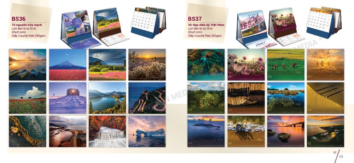 Lịch Để Bàn Nghệ Thuật 2027 BS35 Bộ Quà Tặng Doanh Nghiệp Thủy Tinh & Lịch