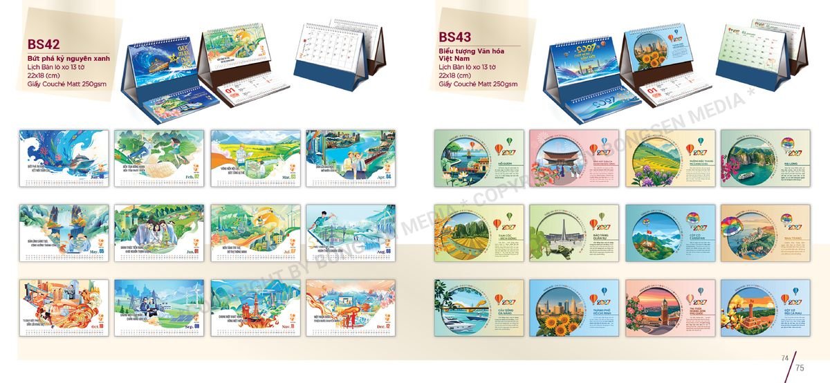 Lịch Để Bàn Nghệ Thuật 2027 BS38 Bộ Quà Tặng Doanh Nghiệp Thủy Tinh & Lịch