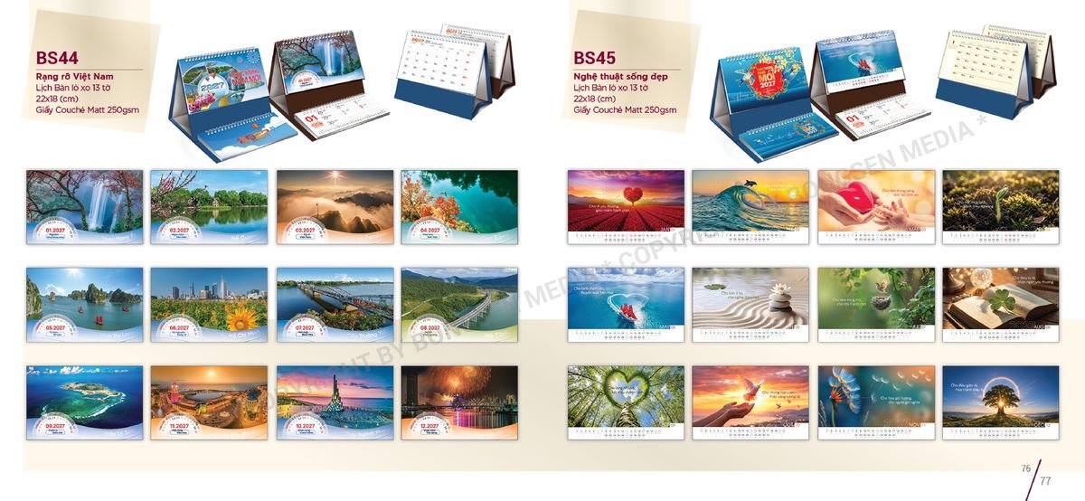 Lịch Để Bàn Nghệ Thuật 2027 BS39 Bộ Quà Tặng Doanh Nghiệp Thủy Tinh & Lịch
