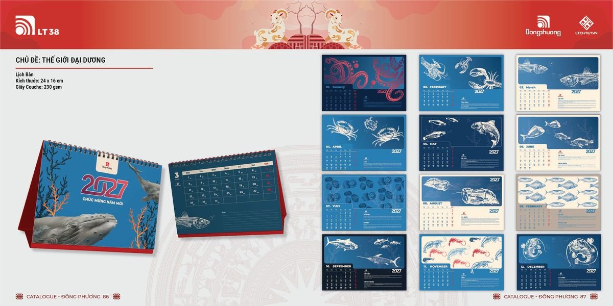 Lịch Bloc Đông Phương 2027 DP42 Bộ Quà Tặng Doanh Nghiệp Thủy Tinh & Lịch