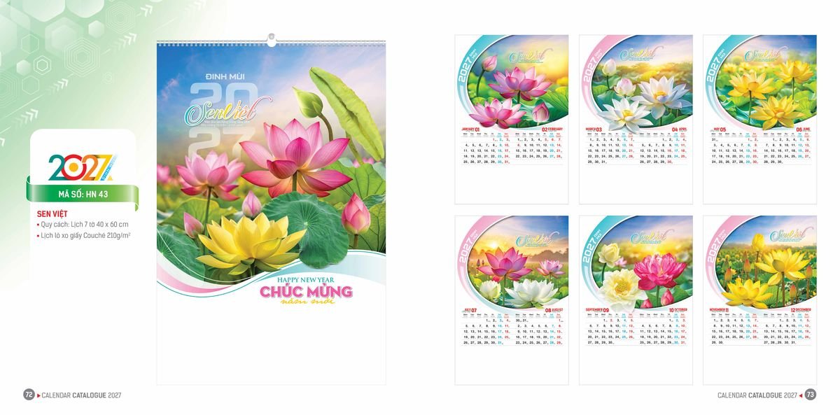 Lịch Bloc Hoa Niên 2027 ĐP DPHN35 Bộ Quà Tặng Doanh Nghiệp Thủy Tinh & Lịch