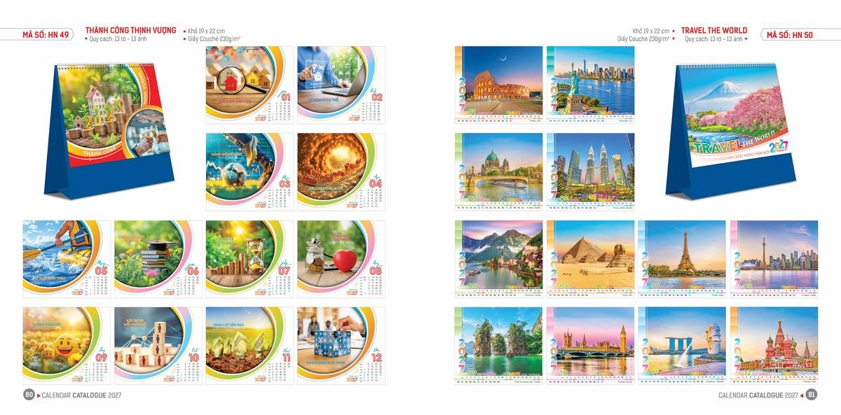 Lịch Bloc Hoa Niên 2027 ĐP DPHN39 Bộ Quà Tặng Doanh Nghiệp Thủy Tinh & Lịch