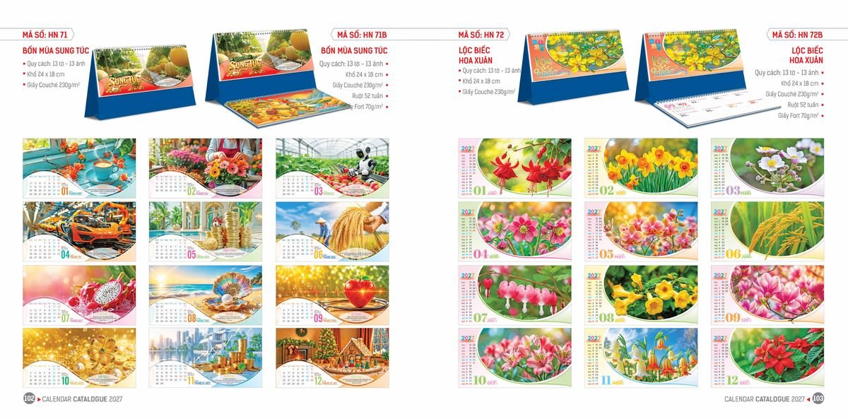 Lịch Bloc Hoa Niên 2027 ĐP DPHN50 Bộ Quà Tặng Doanh Nghiệp Thủy Tinh & Lịch
