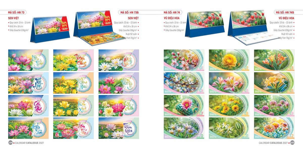 Lịch Bloc Hoa Niên 2027 ĐP DPHN51 Bộ Quà Tặng Doanh Nghiệp Thủy Tinh & Lịch