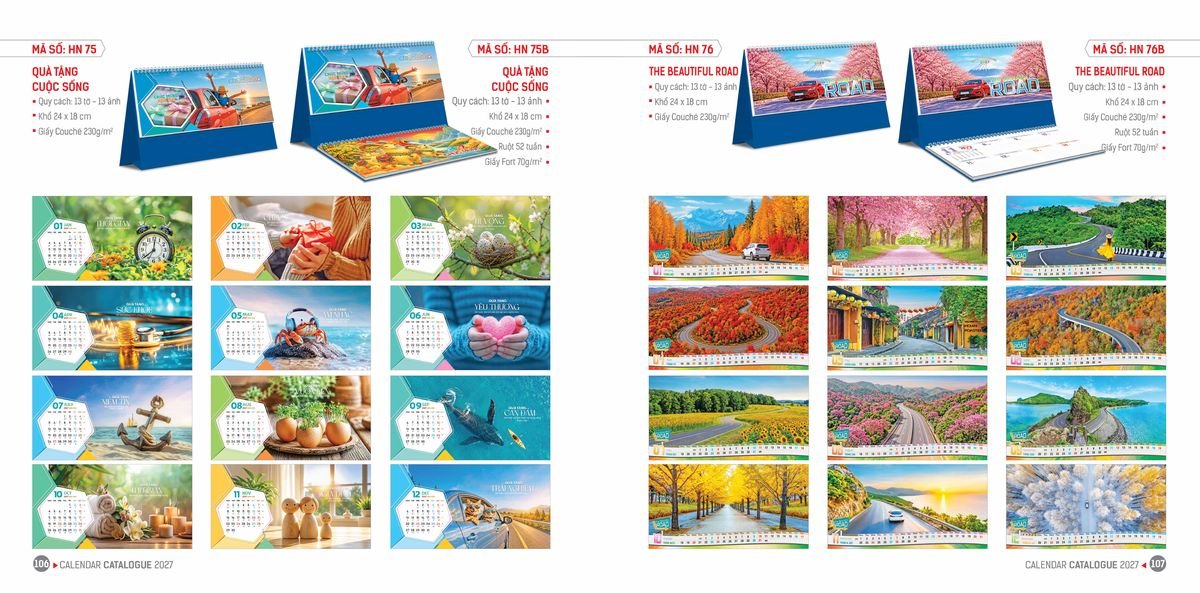 Lịch Bloc Hoa Niên 2027 ĐP DPHN52 Bộ Quà Tặng Doanh Nghiệp Thủy Tinh & Lịch