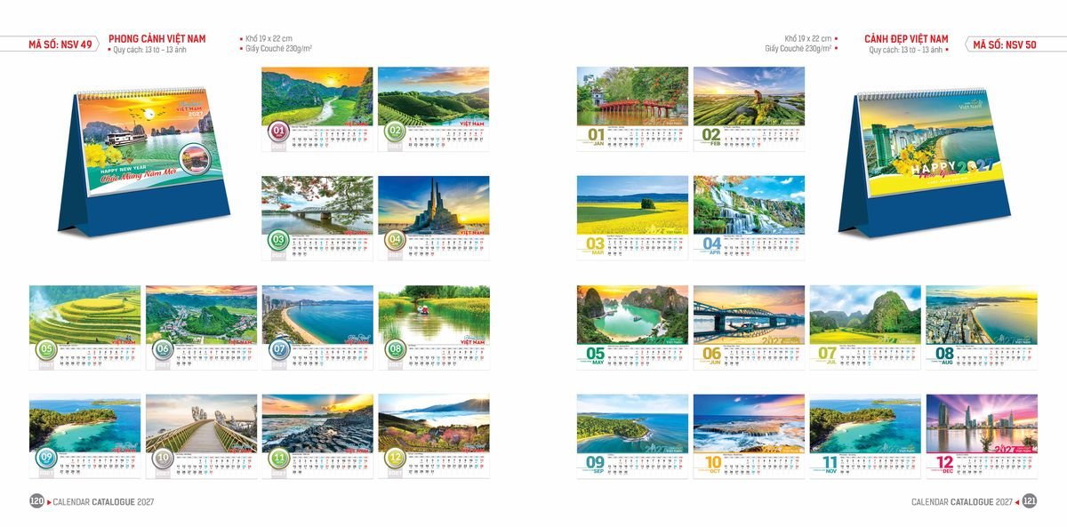 Lịch Bloc Hoa Niên 2027 ĐP DPHN59 Bộ Quà Tặng Doanh Nghiệp Thủy Tinh & Lịch