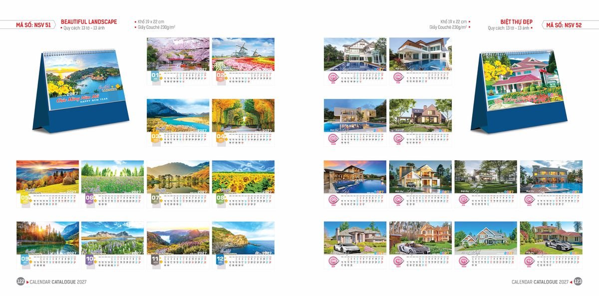 Lịch Bloc Hoa Niên 2027 ĐP DPHN60 Bộ Quà Tặng Doanh Nghiệp Thủy Tinh & Lịch