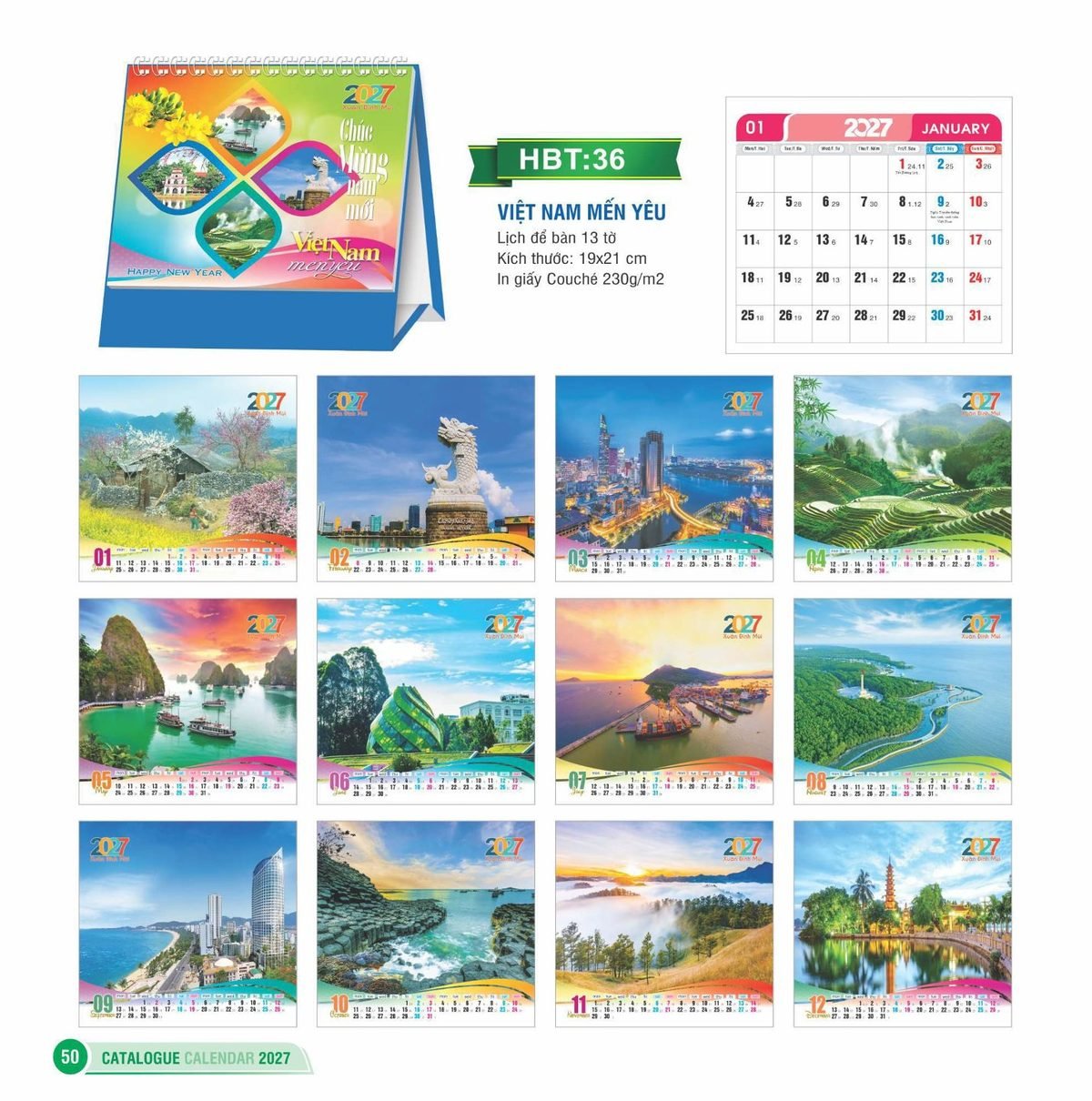 Lịch Để Bàn 2027 HBT Mẫu HBT36 (19 x 21cm) Bộ Quà Tặng Doanh Nghiệp Thủy Tinh & Lịch Lịch Để Bàn 2027 HBT Mẫu HBT36 (19 x 21cm) Bộ Quà Tặng Doanh Nghiệp Thủy Tinh & Lịch in logo doanh nghiệp quà tặng Tết tại Quà Tặng Thủy Tinh VN