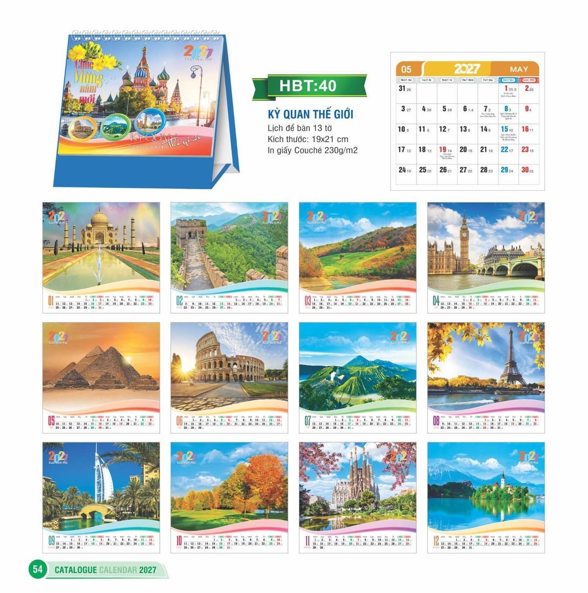 Lịch Để Bàn 2027 HBT Mẫu HBT40 (19 x 21cm) Bộ Quà Tặng Doanh Nghiệp Thủy Tinh & Lịch Lịch Để Bàn 2027 HBT Mẫu HBT40 (19 x 21cm) Bộ Quà Tặng Doanh Nghiệp Thủy Tinh & Lịch in logo doanh nghiệp quà tặng Tết tại Quà Tặng Thủy Tinh VN