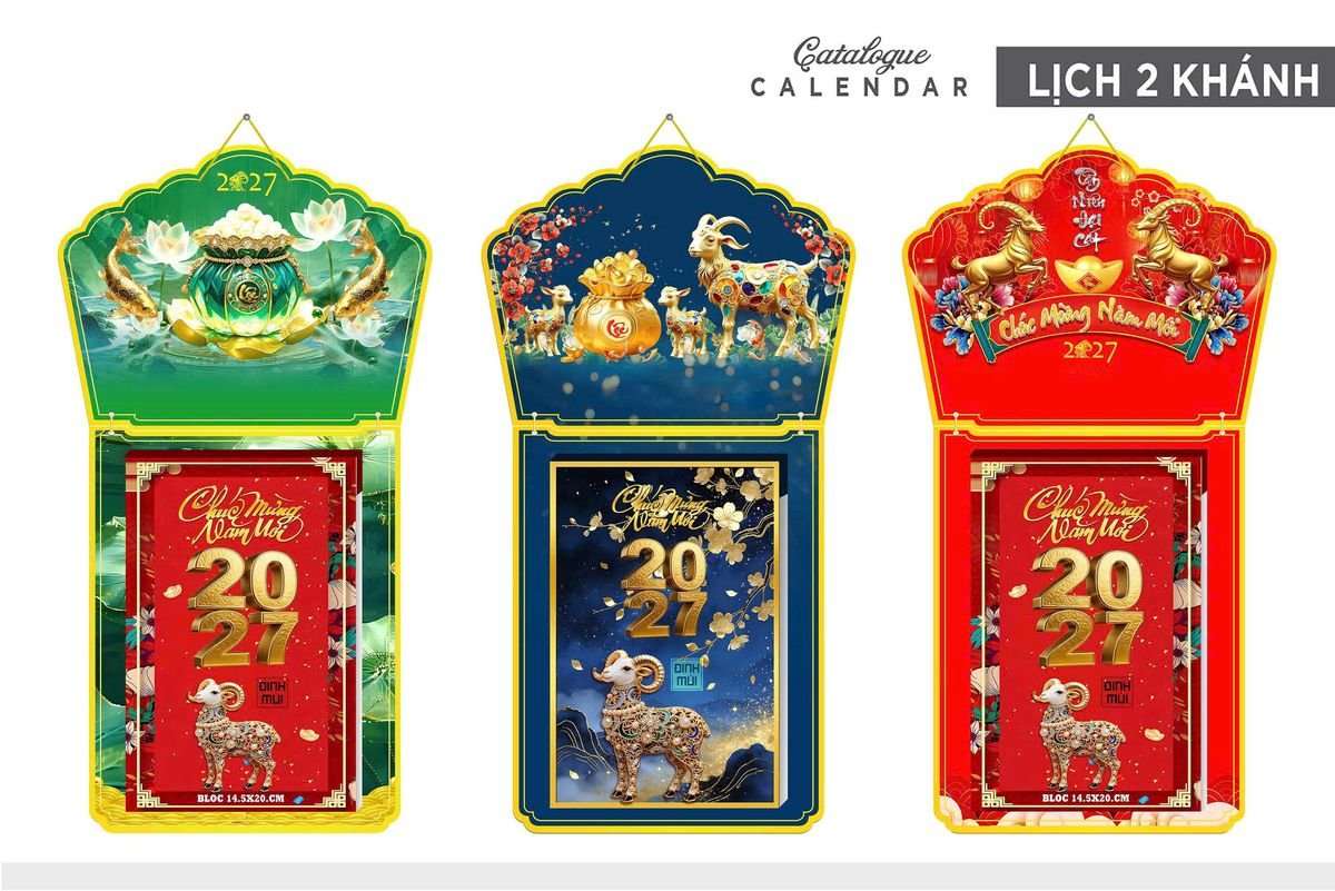 Lịch Khánh Gỗ Lamina 2 Đầu 2027 LM2D_001 - Quà Tặng Thủy Tinh
