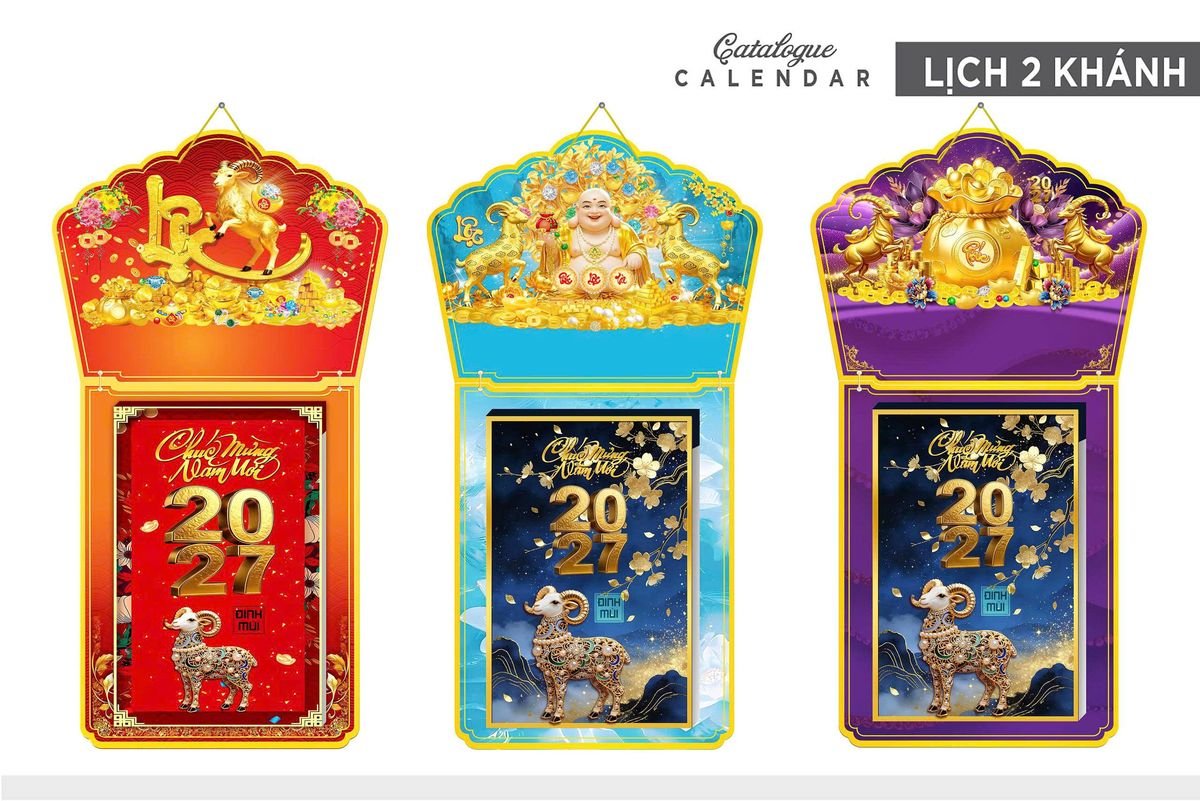 Lịch Khánh Gỗ Lamina 2 Đầu 2027 LM2D_004 - Quà Tặng Thủy Tinh