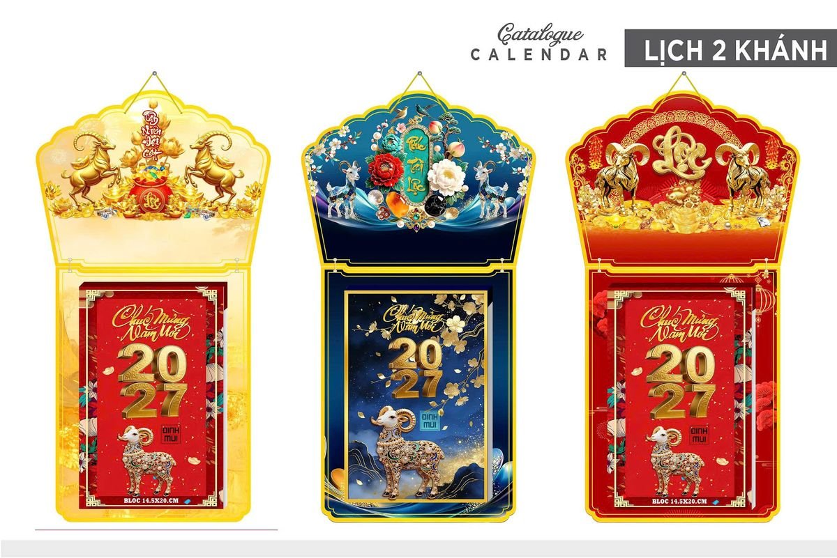 Lịch Khánh Gỗ Lamina 2 Đầu 2027 LM2D_006 - Quà Tặng Thủy Tinh