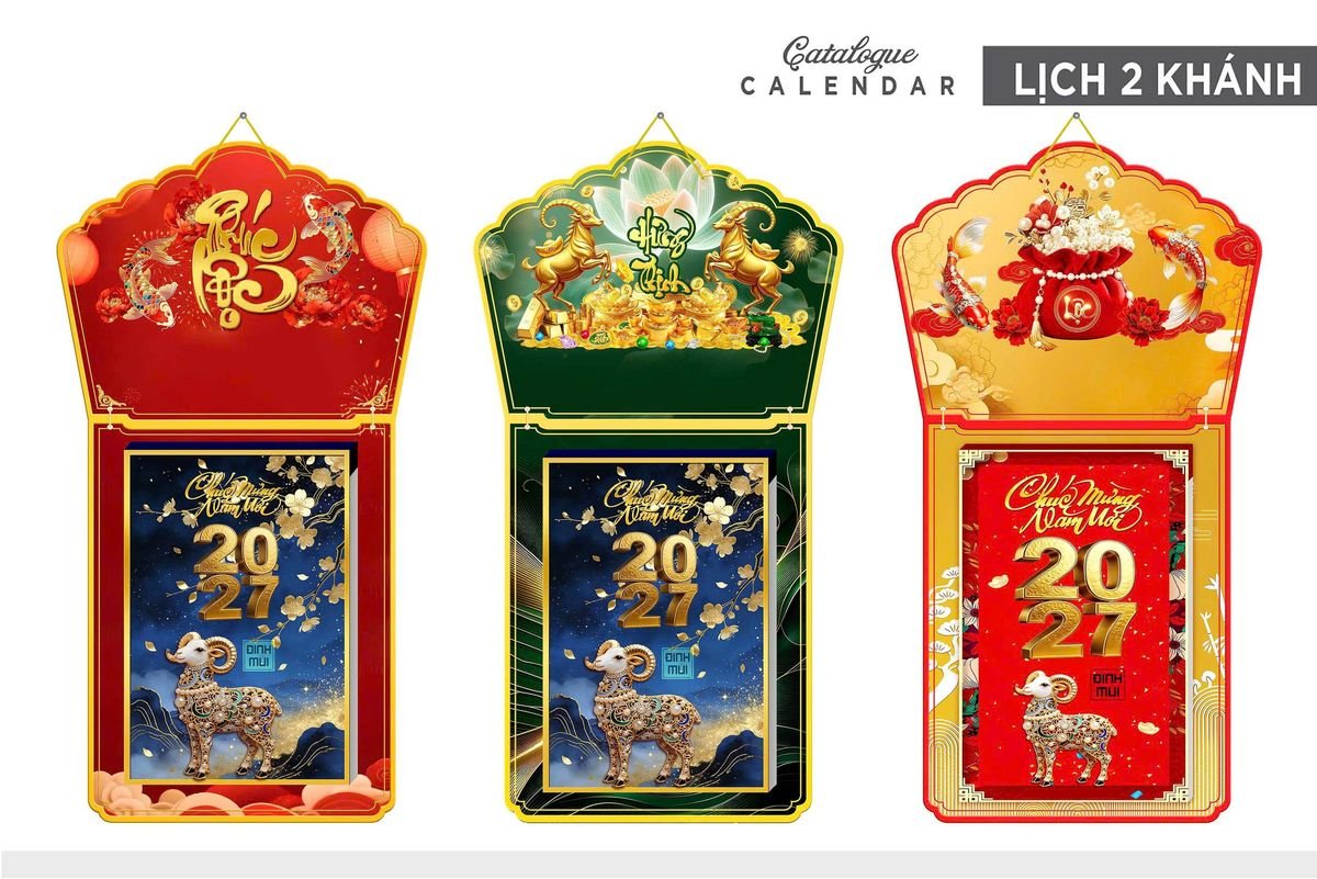 Lịch Khánh Gỗ Lamina 2 Đầu 2027 LM2D_007 - Quà Tặng Thủy Tinh