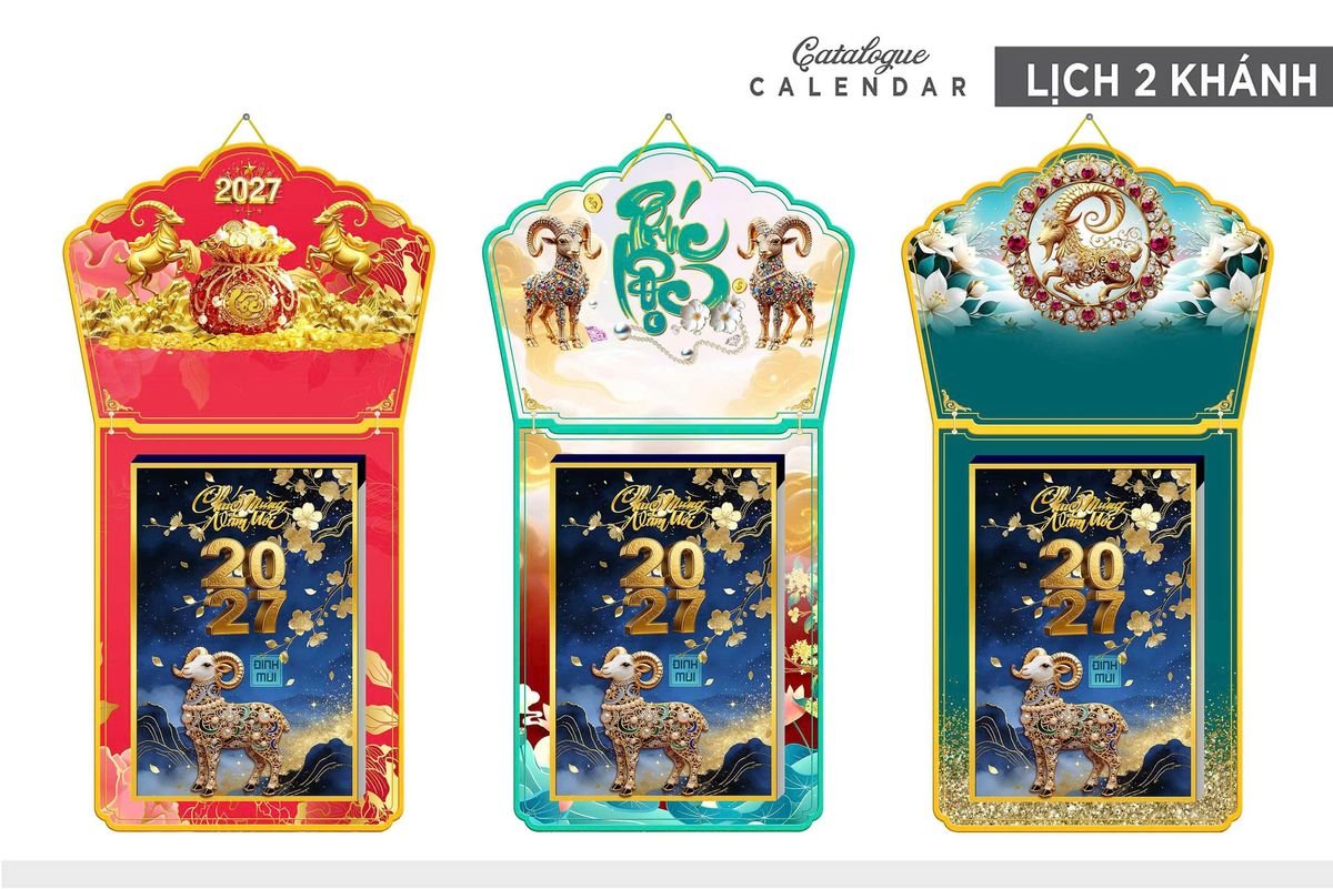 Lịch Khánh Gỗ Lamina 2 Đầu 2027 LM2D_008 - Quà Tặng Thủy Tinh