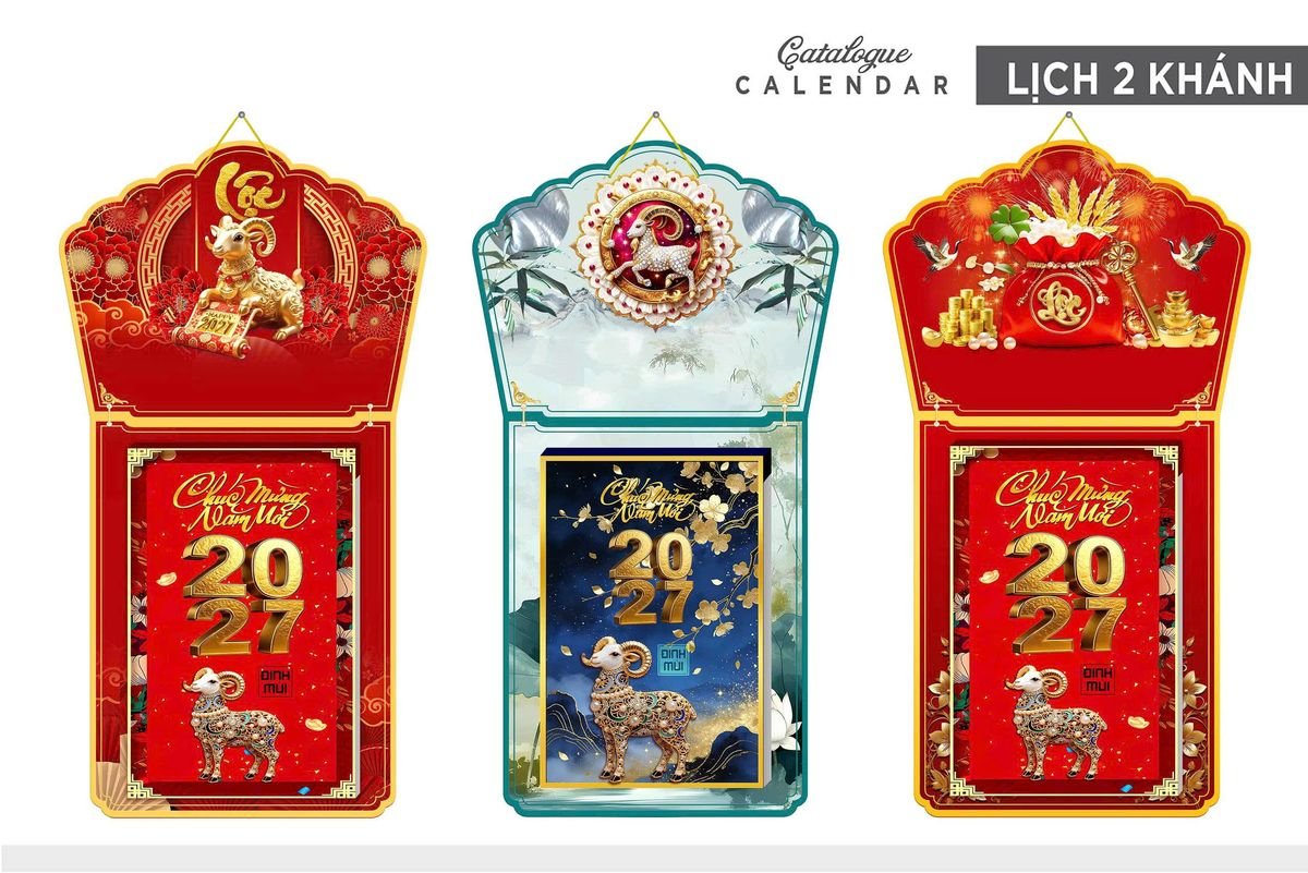 Lịch Khánh Gỗ Lamina 2 Đầu 2027 LM2D_009 - Quà Tặng Thủy Tinh