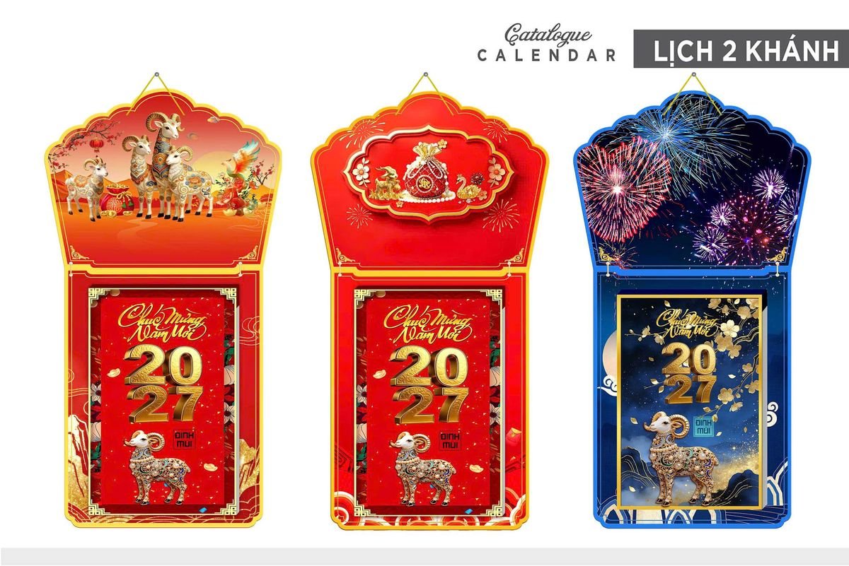 Lịch Khánh Gỗ Lamina 2 Đầu 2027 LM2D_010 - Quà Tặng Thủy Tinh