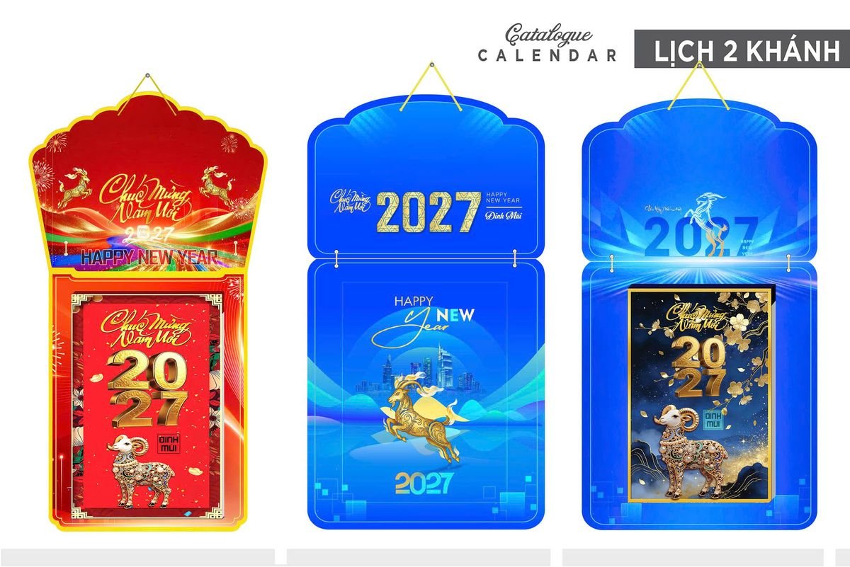 Lịch Khánh Gỗ Lamina 2 Đầu 2027 LM2D_011 - Quà Tặng Thủy Tinh