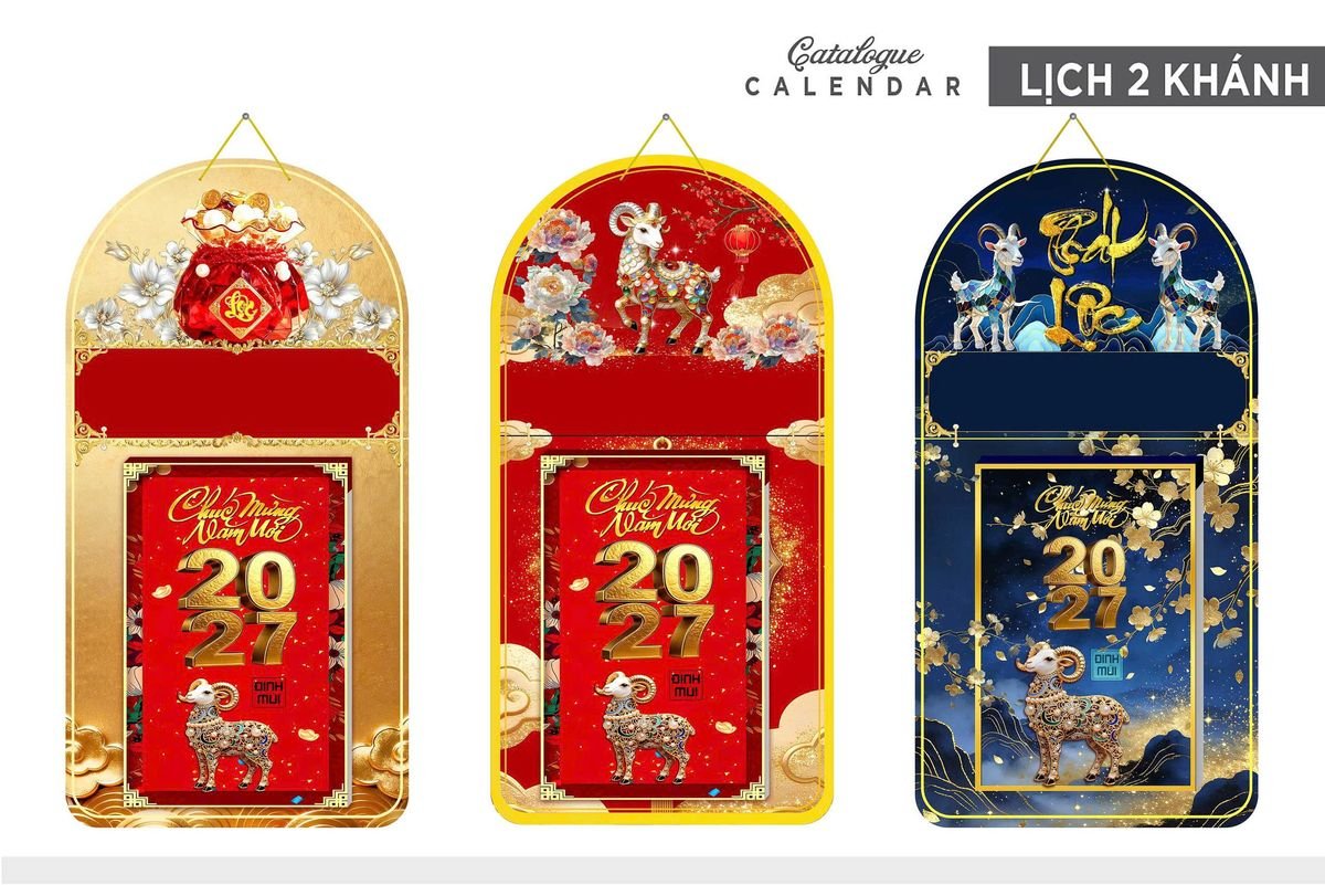 Lịch Khánh Gỗ Lamina 2 Đầu 2027 LM2D_012 - Quà Tặng Thủy Tinh