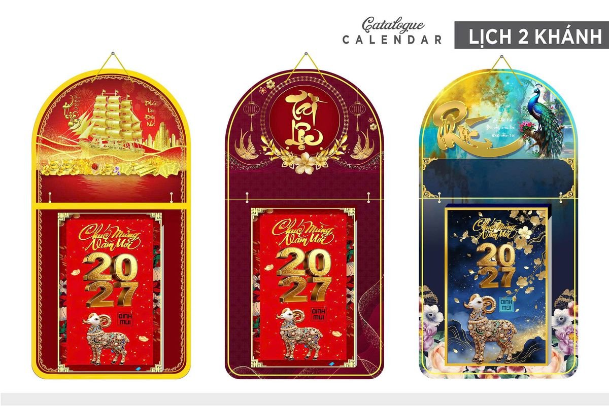 Lịch Khánh Gỗ Lamina 2 Đầu 2027 LM2D_017 - Quà Tặng Thủy Tinh