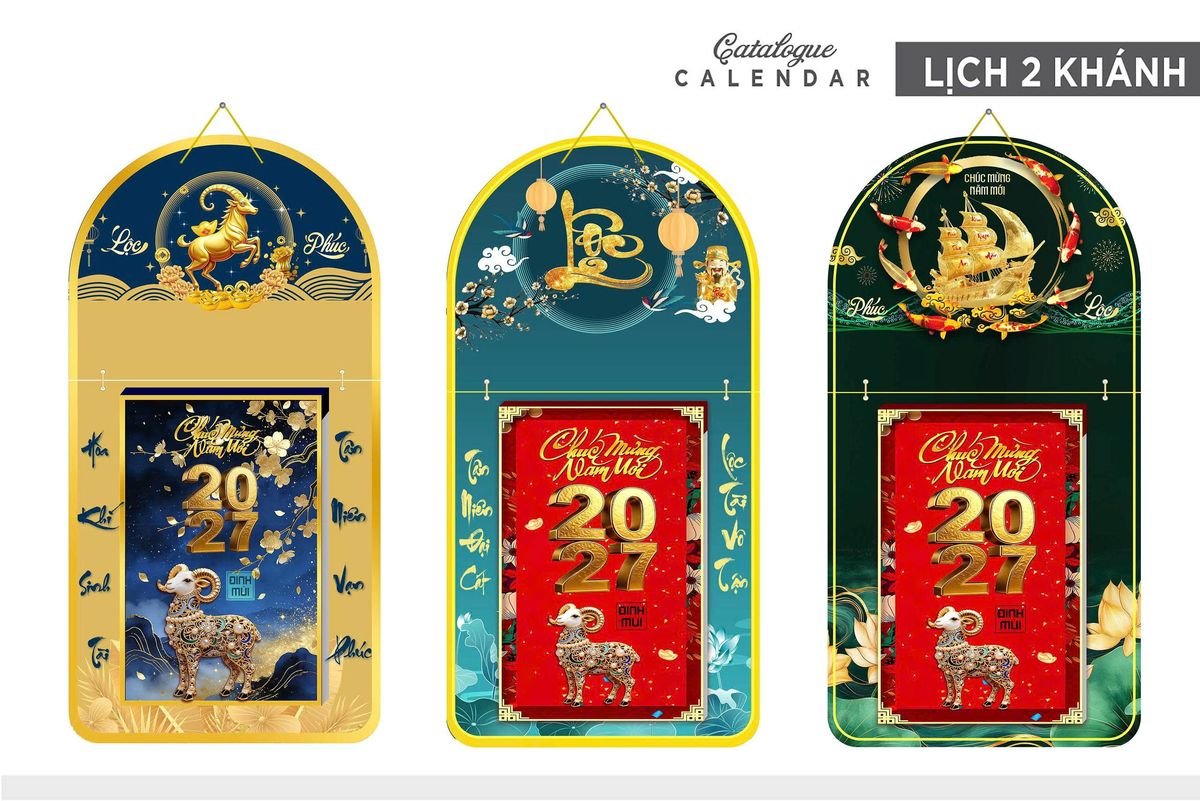 Lịch Khánh Gỗ Lamina 2 Đầu 2027 LM2D_018 - Quà Tặng Thủy Tinh