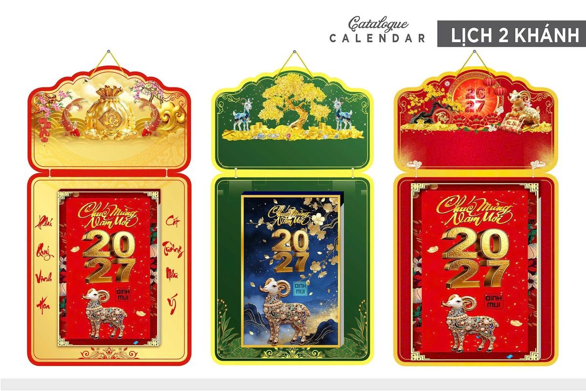 Lịch Khánh Gỗ Lamina 2 Đầu 2027 LM2D_019 - Quà Tặng Thủy Tinh