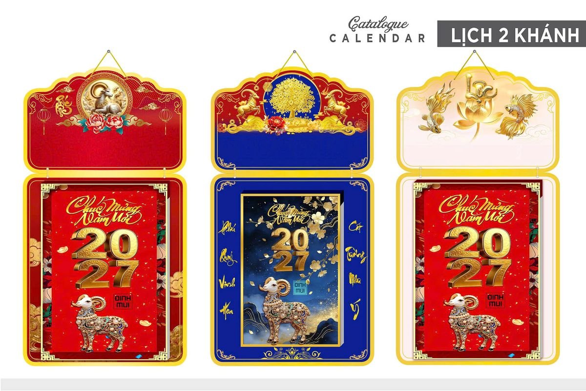 Lịch Khánh Gỗ Lamina 2 Đầu 2027 LM2D_020 - Quà Tặng Thủy Tinh