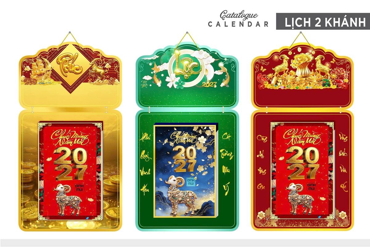 Lịch Khánh Gỗ Lamina 2 Đầu 2027 LM2D_021 - Quà Tặng Thủy Tinh