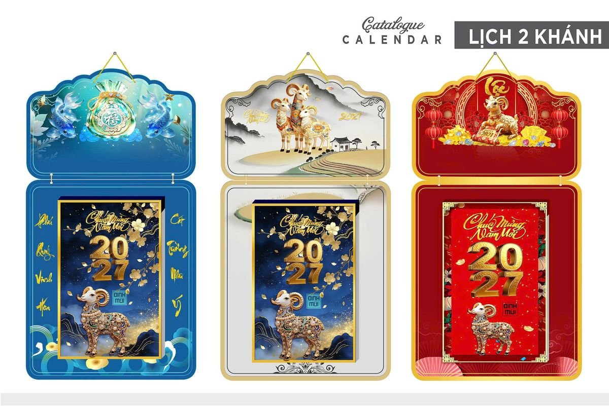 Lịch Khánh Gỗ Lamina 2 Đầu 2027 LM2D_022 - Quà Tặng Thủy Tinh