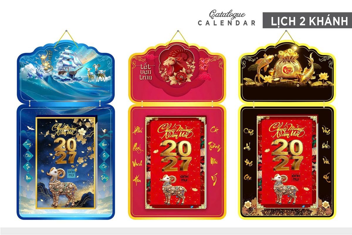 Lịch Khánh Gỗ Lamina 2 Đầu 2027 LM2D_023 - Quà Tặng Thủy Tinh