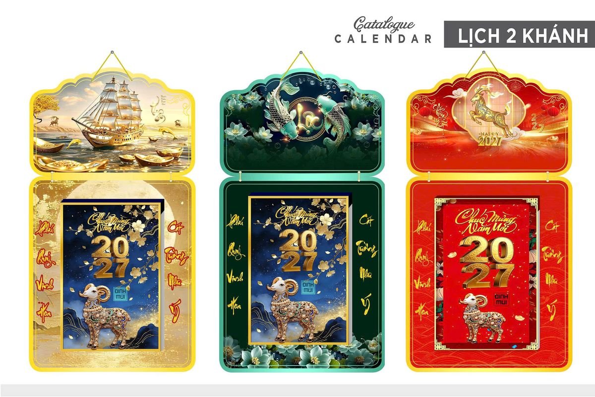 Lịch Khánh Gỗ Lamina 2 Đầu 2027 LM2D_024 - Quà Tặng Thủy Tinh