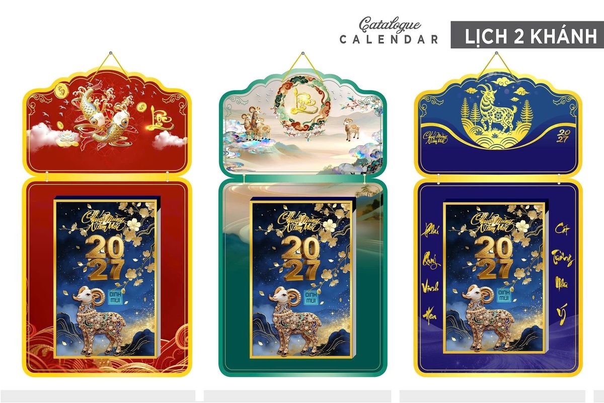Lịch Khánh Gỗ Lamina 2 Đầu 2027 LM2D_025 - Quà Tặng Thủy Tinh