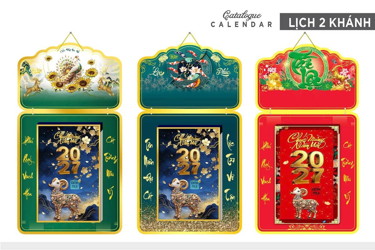 Lịch Khánh Gỗ Lamina 2 Đầu 2027 LM2D_026 - Quà Tặng Thủy Tinh