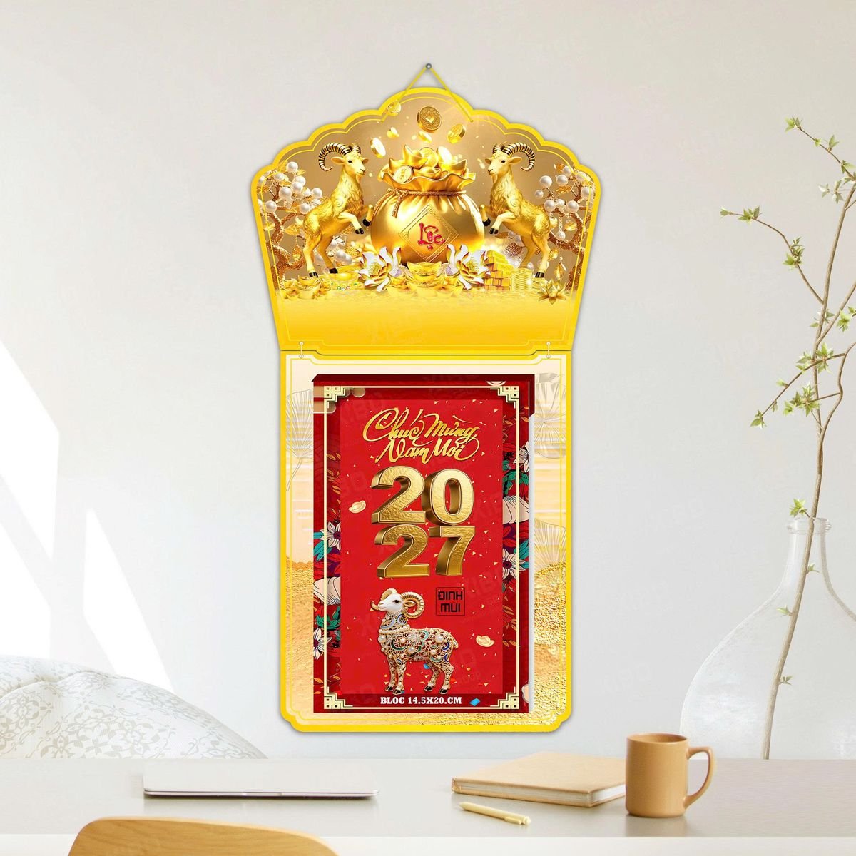 Lịch Khánh Gỗ Lamina 2 Đầu 2027 LM2D_037 - Quà Tặng Thủy Tinh