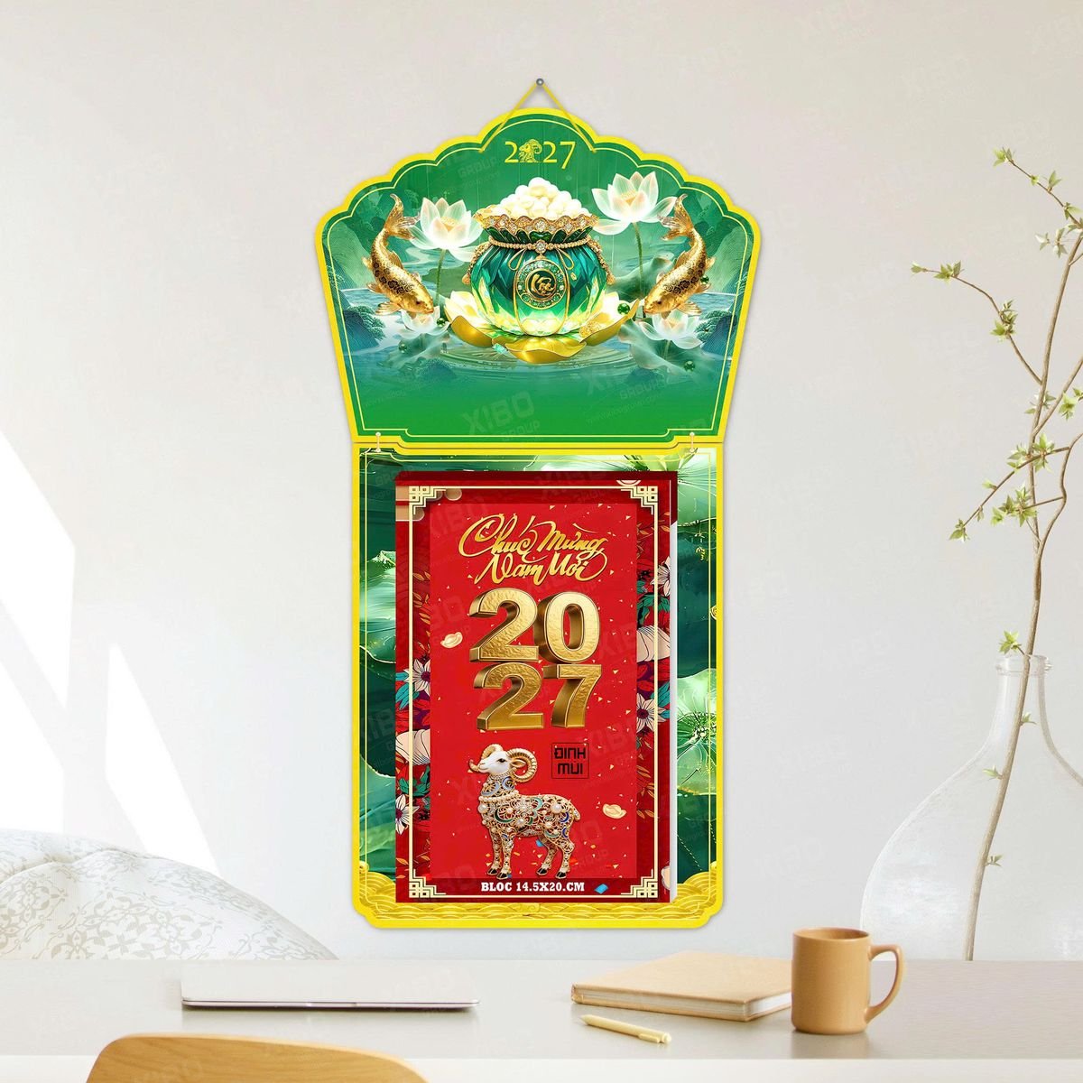 Lịch Khánh Gỗ Lamina 2 Đầu 2027 LM2D_038 - Quà Tặng Thủy Tinh