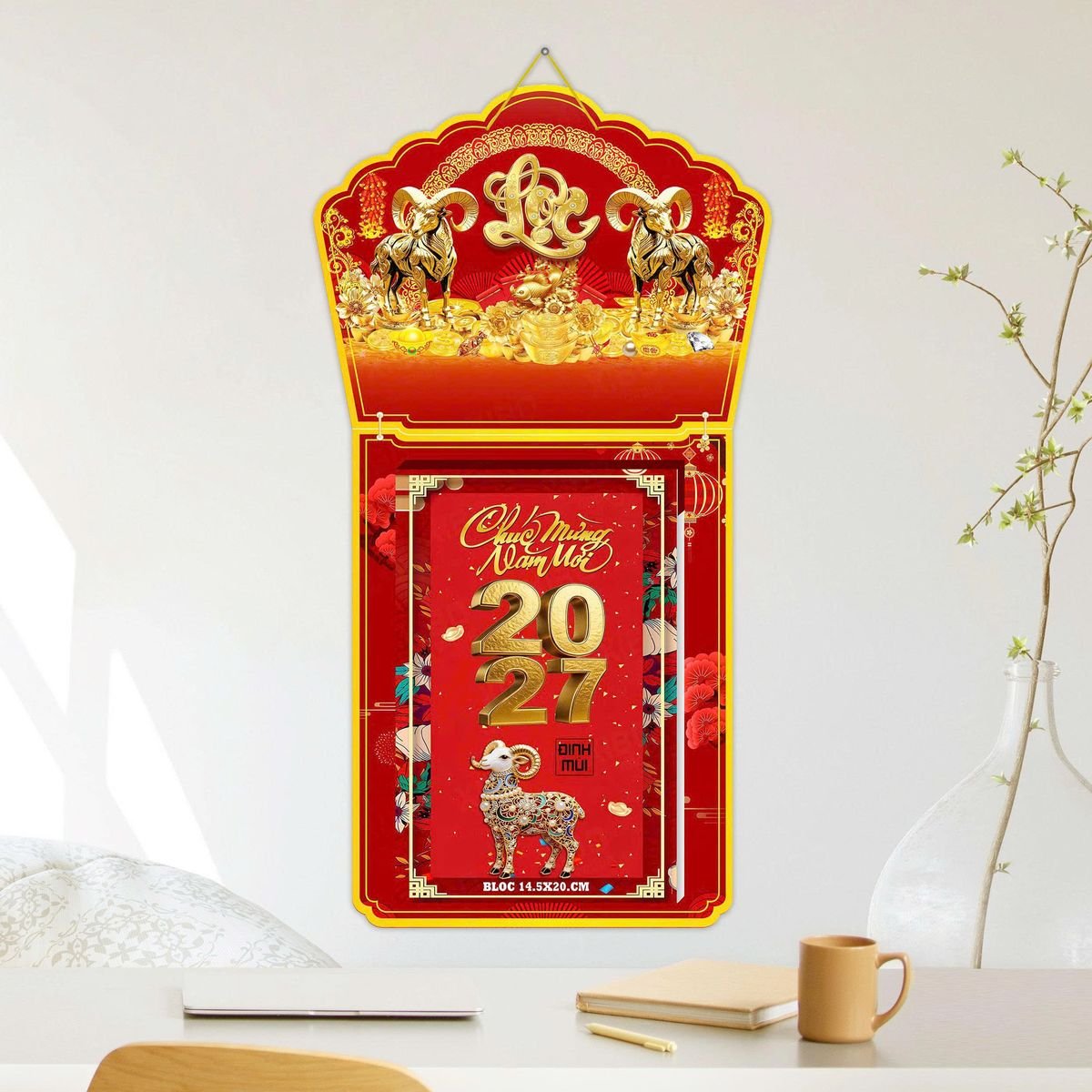 Lịch Khánh Gỗ Lamina 2 Đầu 2027 LM2D_040 - Quà Tặng Thủy Tinh