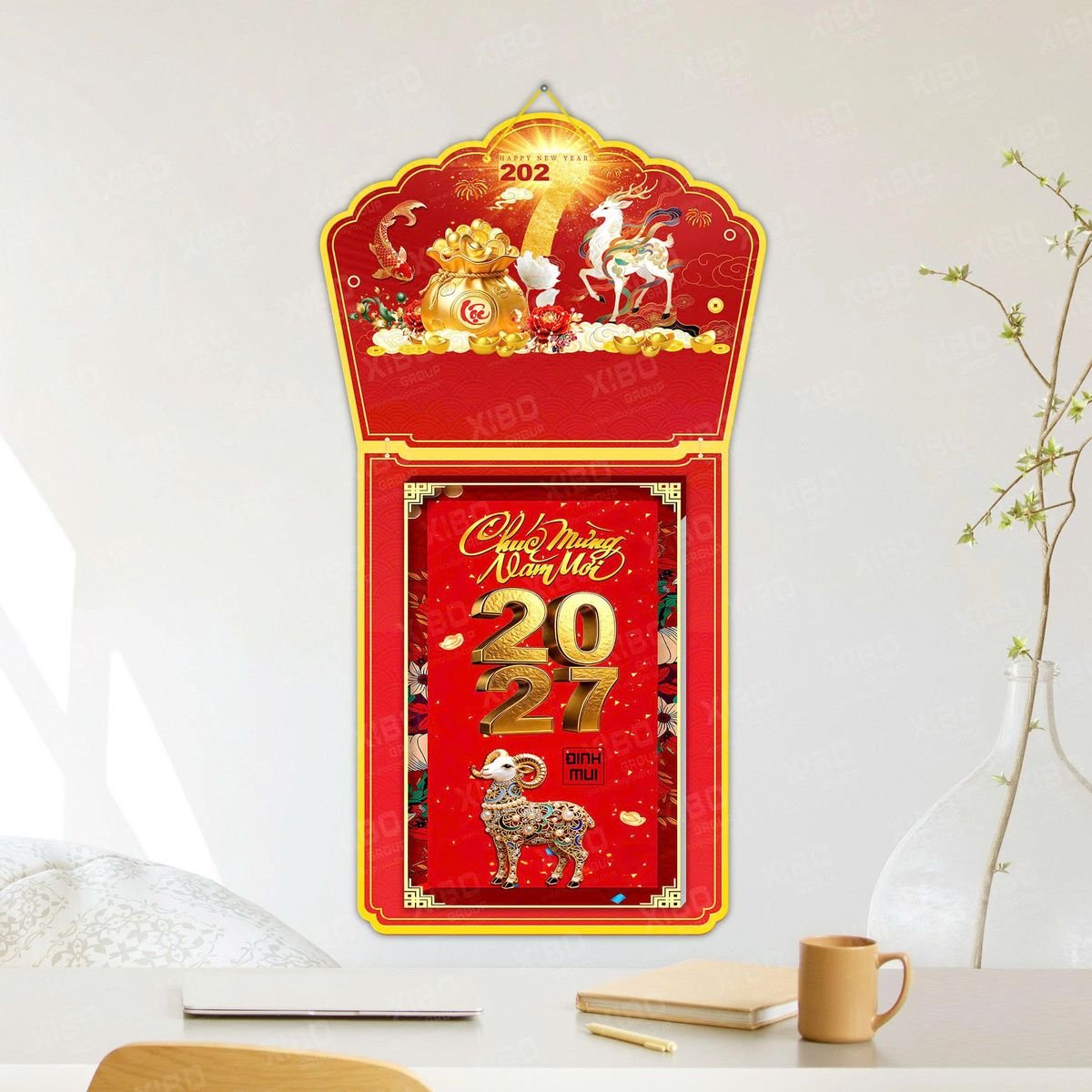 Lịch Khánh Gỗ Lamina 2 Đầu 2027 LM2D_041 - Quà Tặng Thủy Tinh
