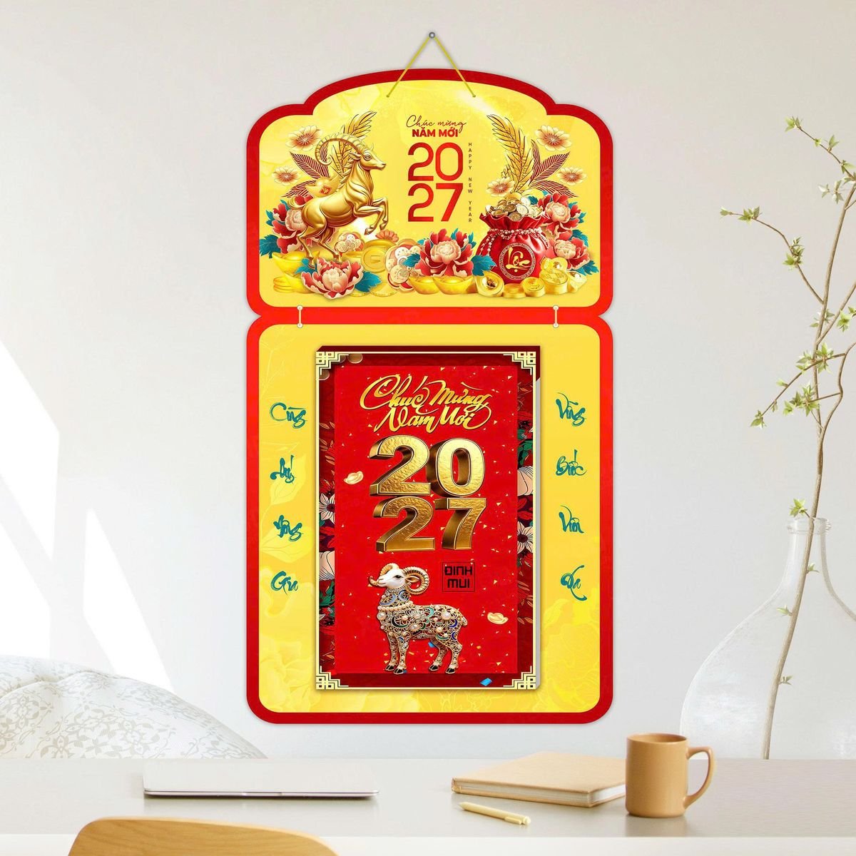 Lịch Khánh Gỗ Lamina 2 Đầu 2027 LM2D_054 - Quà Tặng Thủy Tinh