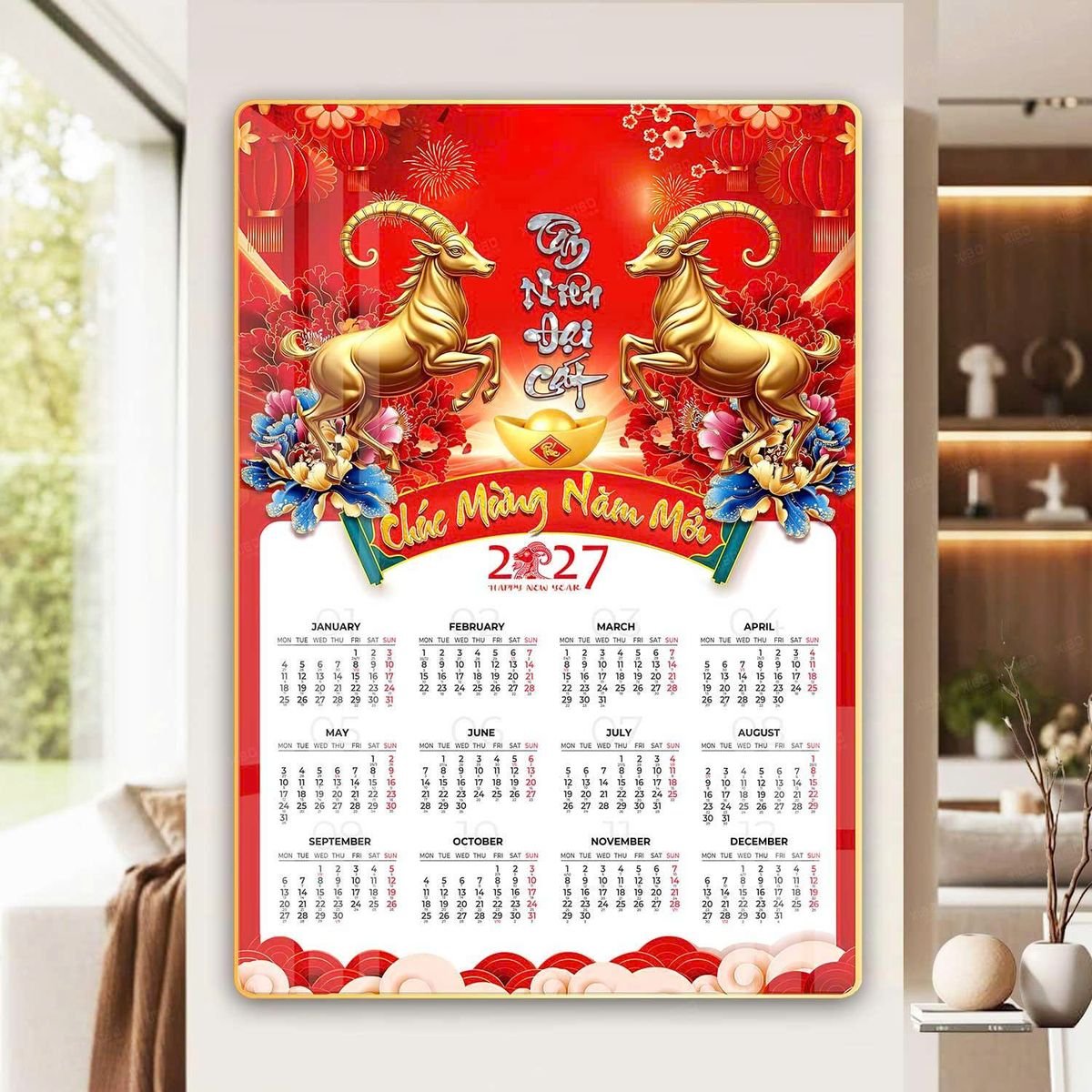 Lịch Gỗ Lamina Cao Cấp 40x60cm 2027 LM406_054 - Quà Tặng Thủy Tinh